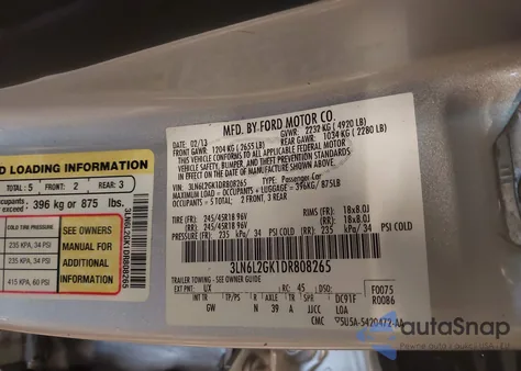 2013 Lincoln Mkz z USA, uszkodzony, nr VIN 3LN6L2GK1DR808265